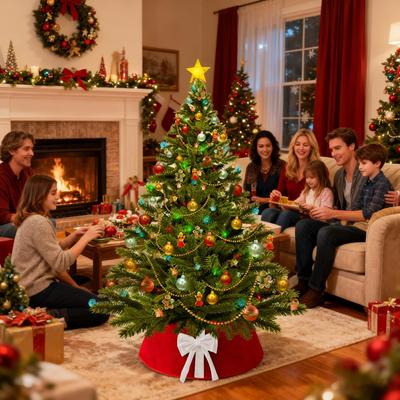 60cm Christmas Tree Collar Folding Plush Christmas Tree Bow Skirt Christmas Tree Basket Collar For Living Room Bedroom Apartment
