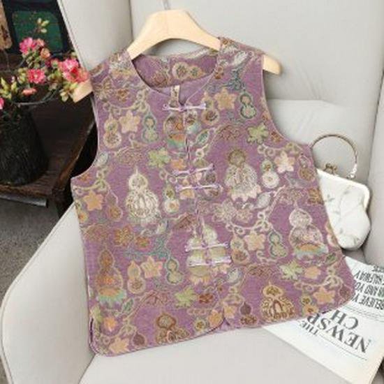 

Spring Floral Vest for Women - Chinese Style Outerwear for Middle-Aged & Elderly 5XL фиолетовый