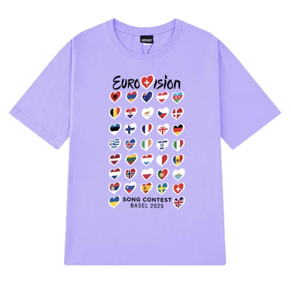 Summer Fashion Eurovision Song 2025 Flags printed T Shirt New Unisex Oversized short sleeve T-shirts Unisex 100%  clothing
