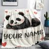 1PC Custom Name Panda Love Heart Theme Patterned Flannel Blanket Suitable For All Seasons for Home Decor Warmth and Comfort Gifts Holiday Present_lx