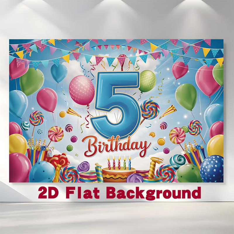 5th Birthday Party Backdrop Polyester Banner 229.87 X 179.83 Cm Photo Booth Decoration
