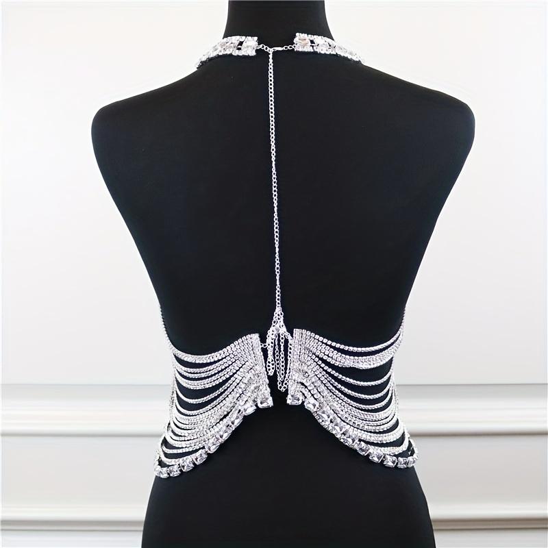 Multi Layers Shiny White Zircon Tassel Neck Chest Chain Sexy Body Chain Jewelry Decoration