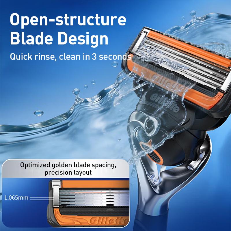 Gillette Fusion 5 ProGlide Razor Dual Lubricating Strips 2‑in‑1 Storage Base 360° Pivot Ball 5‑Nanometer Gradient‑Arranged Blades