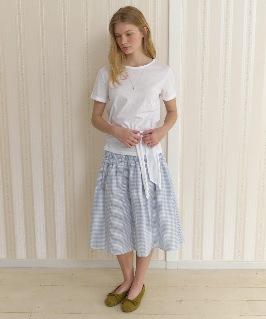 Among A Check Smocking Skirt_White