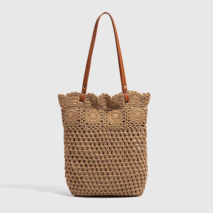 

Hand-woven Women s Shoulder Handbag Bohemian Knitting Summer Fashi Straw Beach Tote Bag Travel Shopper Weaving Shopping Bags 29x2x36cm хаки