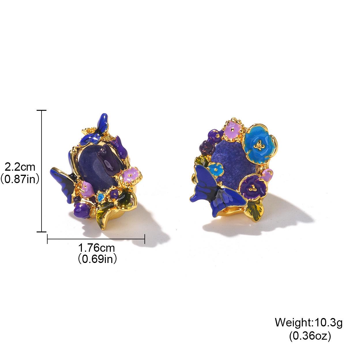 

Monet Garden natural stone stud earrings butterfly color dripping oil niche design French versatile premium earrings
