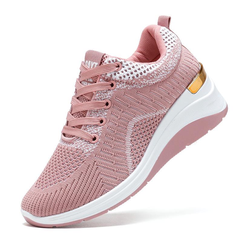 Shoes women's casual shoes versatile women's shoes thick-soled heightening single shoes shallow mouth flying woven shoes breathable mesh shoes