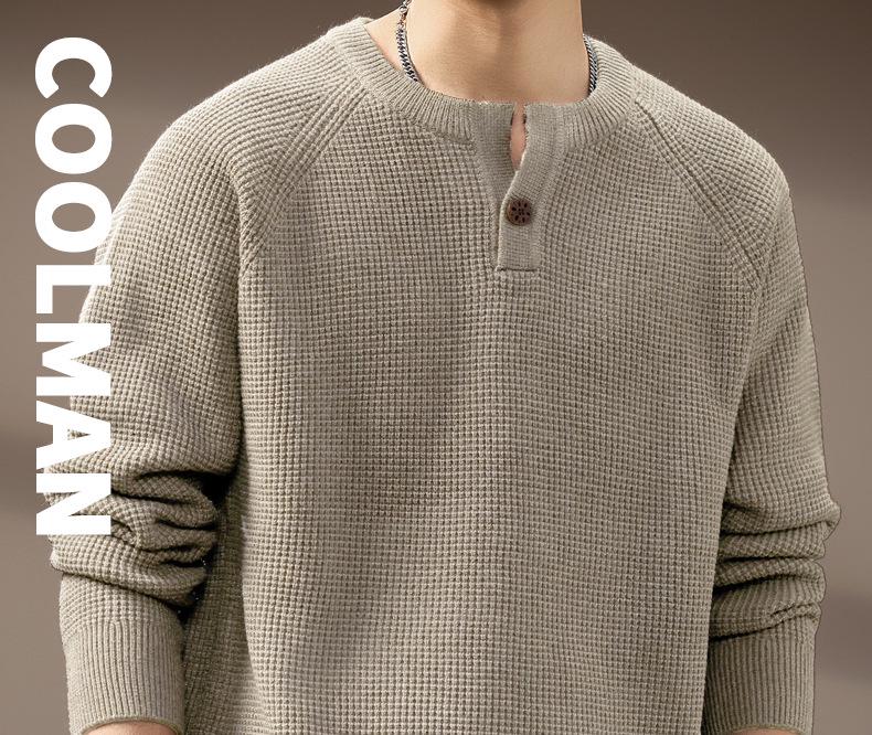 Men's High-End Retro Henley Knit Sweater - Autumn Trendy Loose Fit