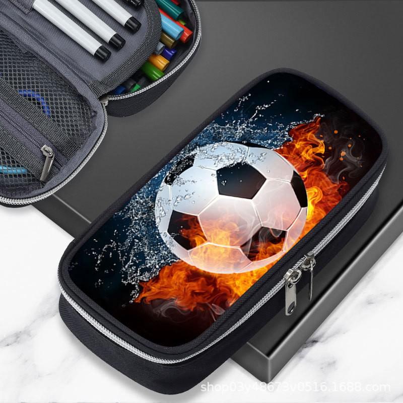 Large Capacity Football-Themed Pencil Case Boys Teens School Supplies Sporty Stationery Bag Casual Unisex