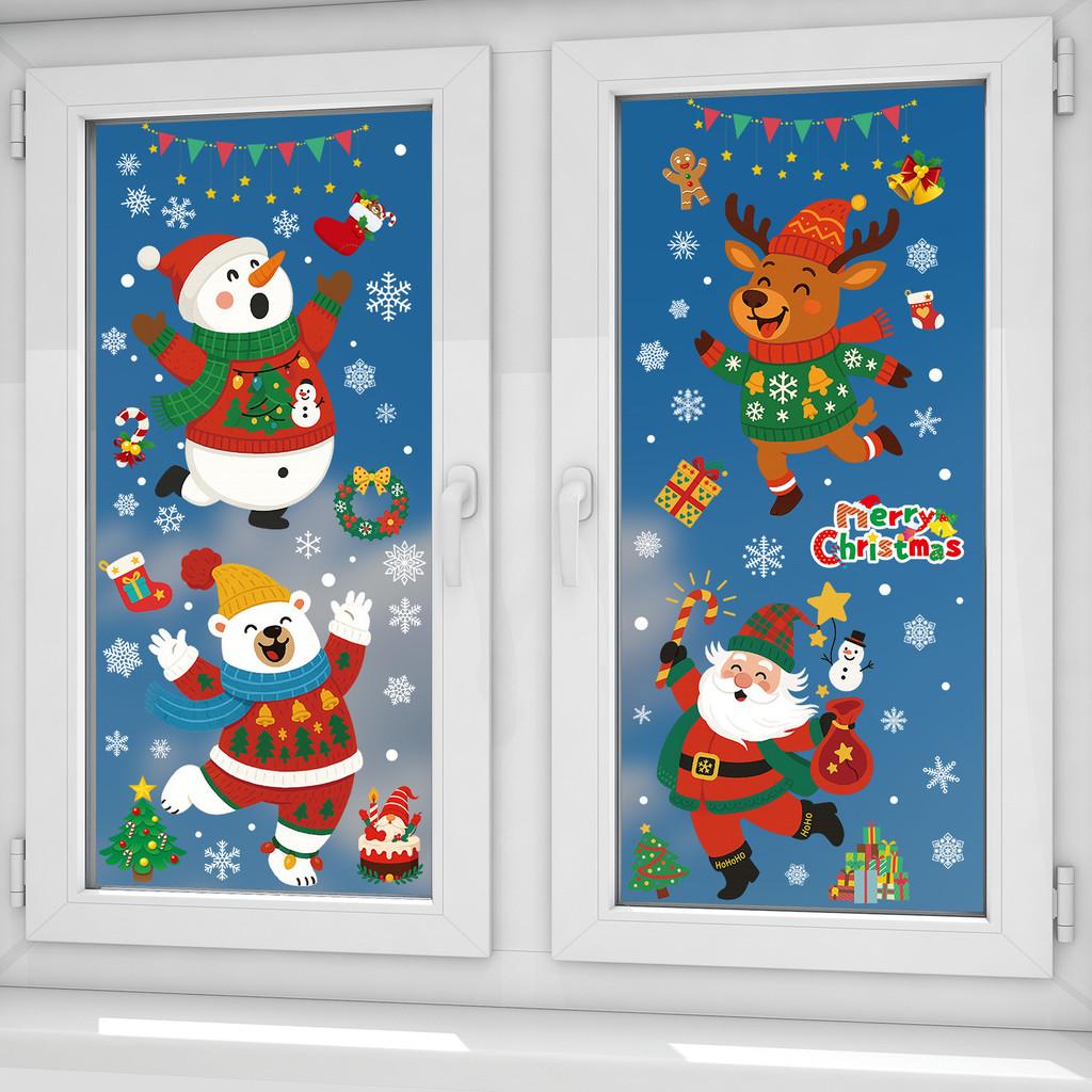 Window Christmas Decorations Pvc Static Sticker Arctic Bear Santa Claus Reindeer