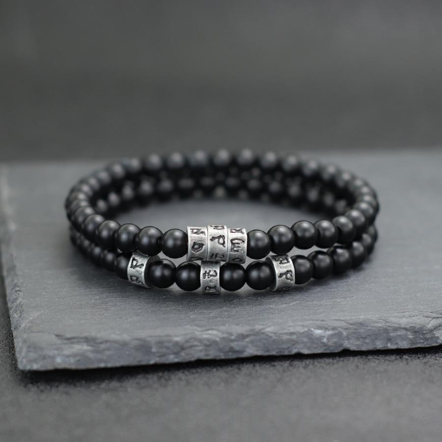 

Noter Fashion 2Pcs Men Bracelet Set Retro Sanskrit Meditation Yoga Healing Braslet 6mm Black Lava Onyx Stone Strand Braclet оникс