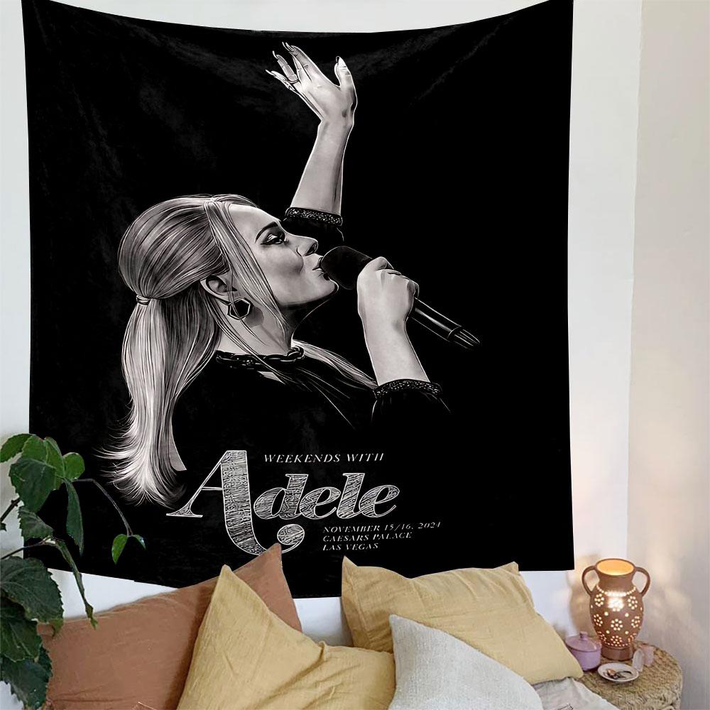 A Grayscale Illustration of a Singer Holding a Microphone On a Black Background. Patterned Tapestry for Bedroom and Living Room Home Decor