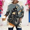 Women Plus Size Round Neck Long Sleeve Cartoon Excavator Printed Loose Longline T Shirt With Pockets