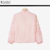 ZANZEA Women Hollow Crochet Splice 3/4 Sleeve Loose Casual Blouse