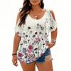 Women’s Short Sleeve Cold Shoulder Top Casual Loose Fit Printed Blouse for Daily Office and Wear