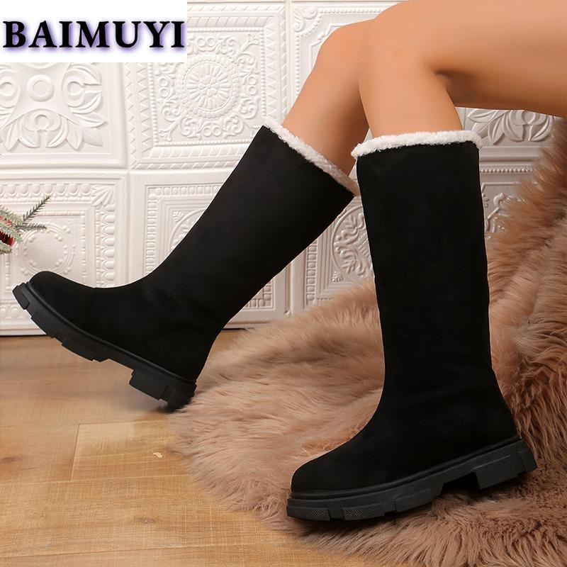 Fur Flats Platform Women Snow Knee High Boots Winter New Shoes 2025 Trend Warm Short Plush Chelsea Boots Casual Sneakers Botas