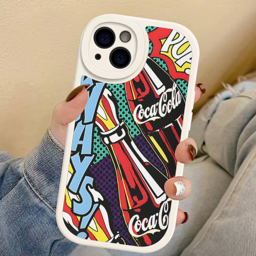 Hot C-Coca Drinks C-Cola Leather Phone Case For IPhone 15 14 13 Pro Max 12 11 16 Plus Phone Cover