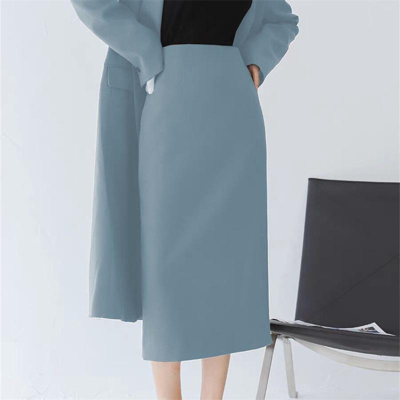 Women's Mid-Length Coffee-Colored A-Line High-Waisted Slit Skirt