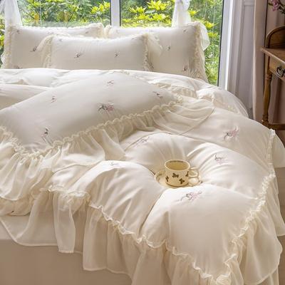 Tencel Beddengoed Vierdelig Licht Luxe Franse Prinses Stijl IJszijde Comfortabel Zijdezacht Laken Dekbedovertrek Kussensloop