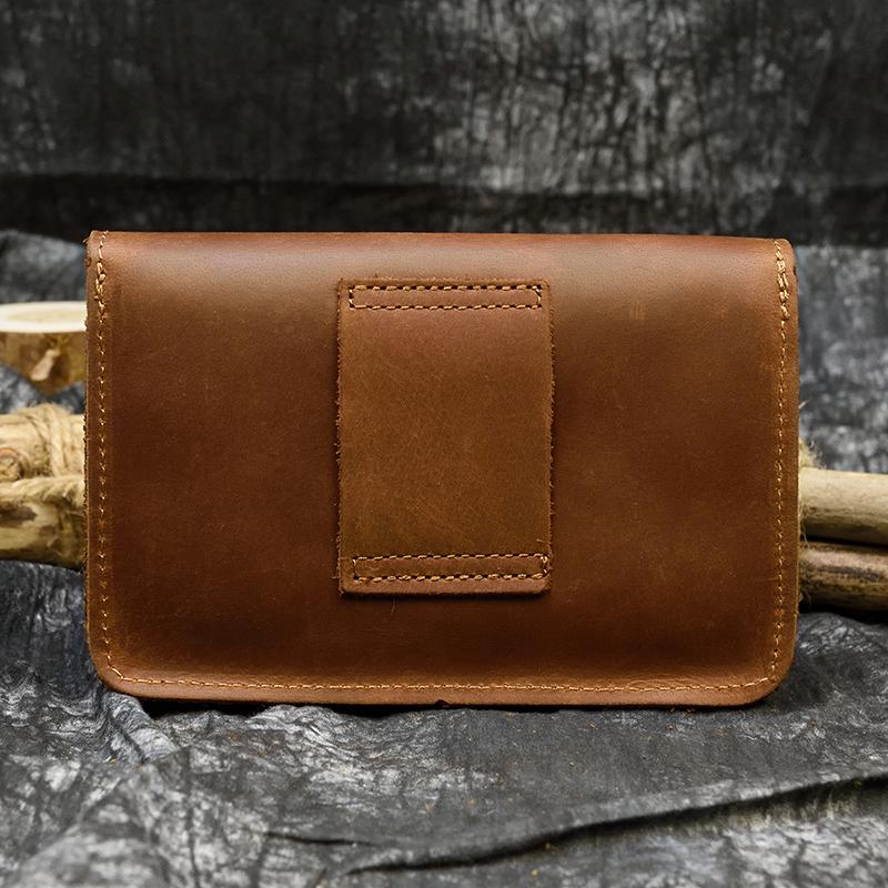 Crazy Horse Leather Men's Waist Bag Genuine Leather Phone Pouch On Belt Men Male Wasit Pouch Waist Pack Leather Vintage Style
