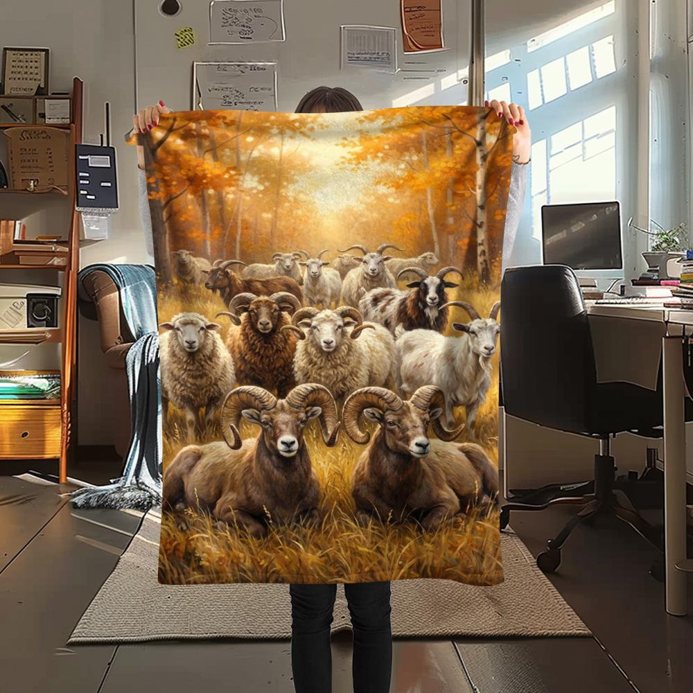 1PC Sheep Print FlAannel Blanket, High quality Comfortable for All Seasons, Home Decor, Warmth and Comfort