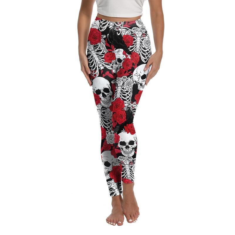 

Хэллоуин Женские леггинсы День мертвых Голова черепа Цифровая печать Брюки Спортивные леггинсы для йоги Женские XL