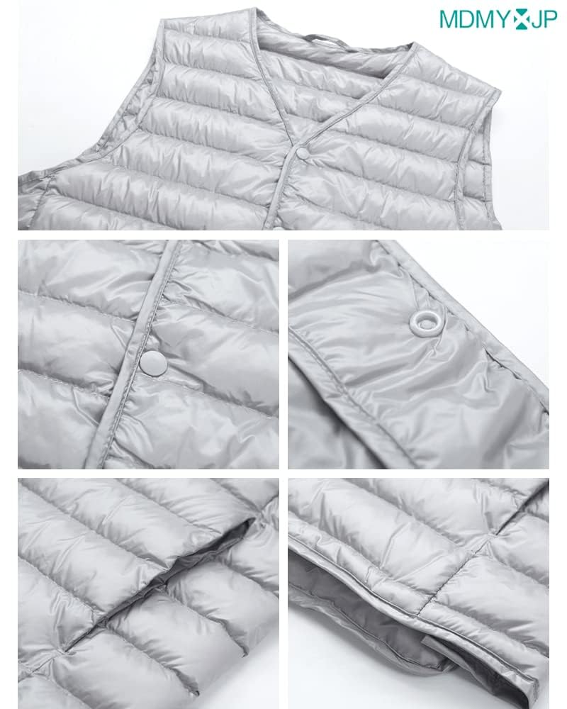 MDMYXJP Collarless Down Ultralight Inner Cold Compact MD108 Men's Vest, Vest, Lightweight, Weather, Storage, (M, Black)