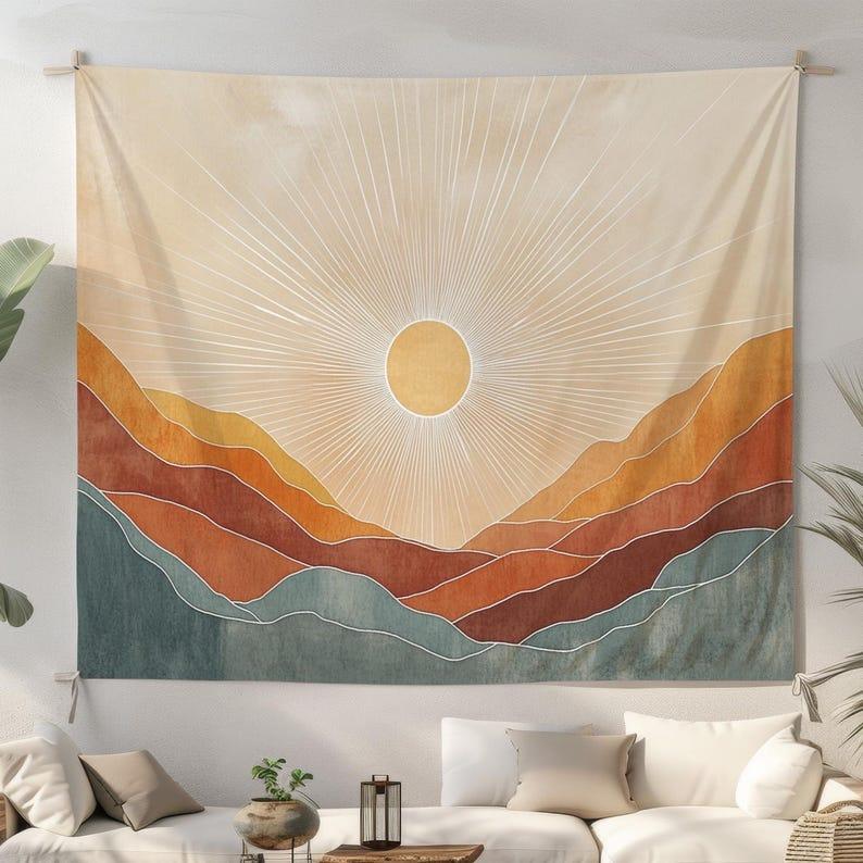 Sunset mountain view tapestry 75x100 чёрный