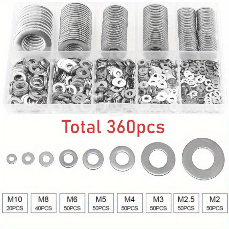 80/180/360 304 Stainless Steel Flat Washers Set, Perfect For Home Decor, Factory Repair, Kitchens, Shops & More