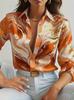Dames Print V-hals Knopen Lange Mouwen Shirt Los Casual Vakantie Tops Blouse