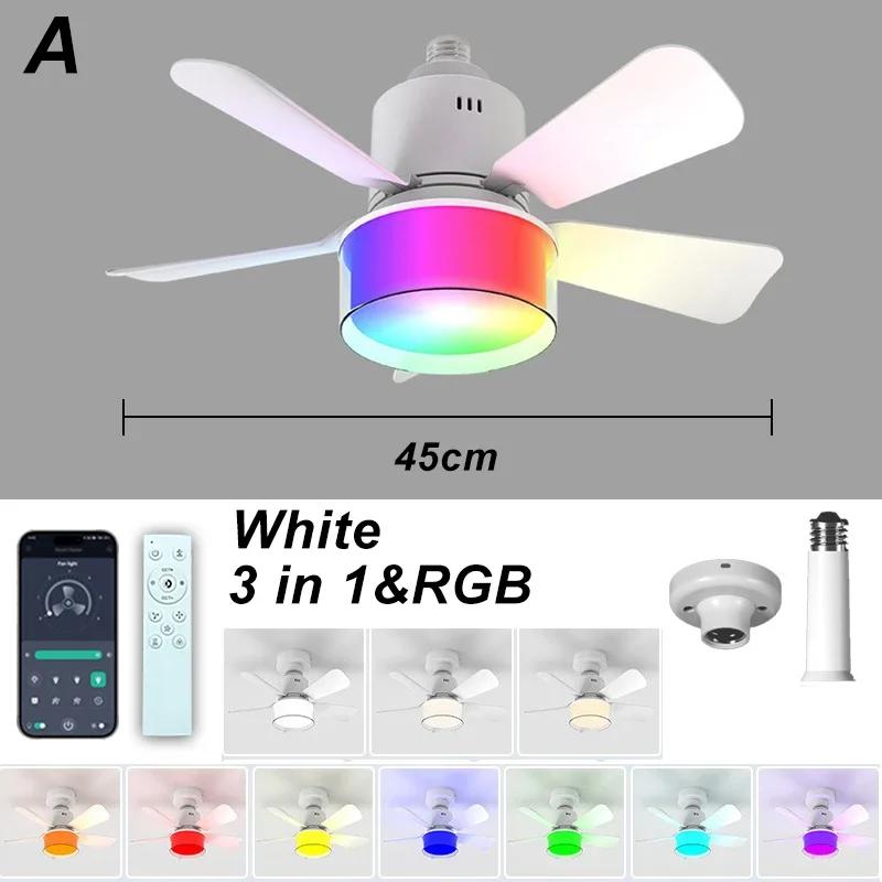 Smart Ceiling Fan RGB Lighting E27 Fans Lamp APP Control Via Bluetooth Ceiling Fan with Silent Design for Bedroom Decorations