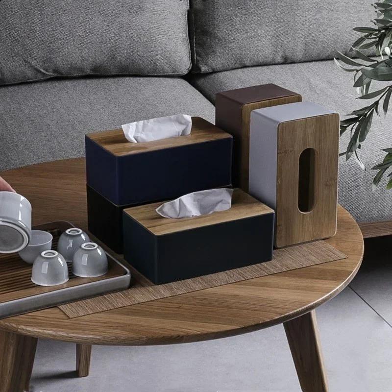High Quality Tissue Box Napkin Holder Case Paper Box Container Bamboo Cover Solid Wood El Storage Box Home Table Decoration