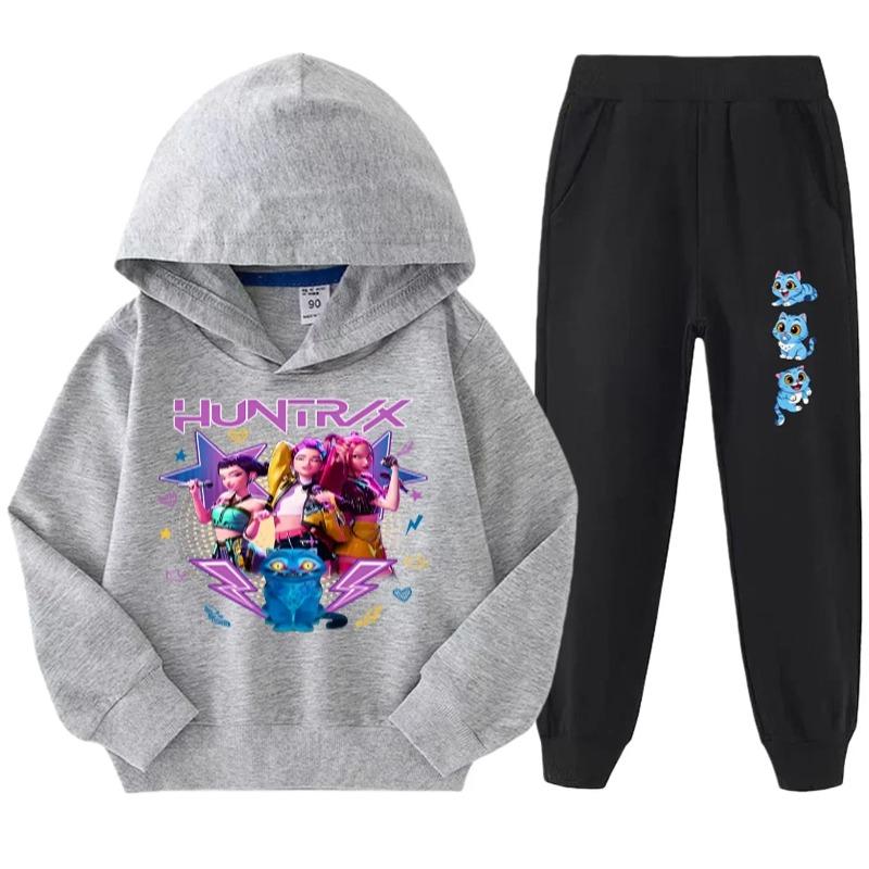 Children's Suit Little Girl Fashion Cartoon Print Hooded Sweatshirt Casual Comfortable Clothing Sets Girls