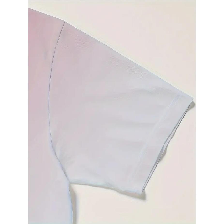 Fishing Print T-shirt, Men's Casual Street Style Stretch Round Neck Tee Shirt for Summer, Fishing Gear