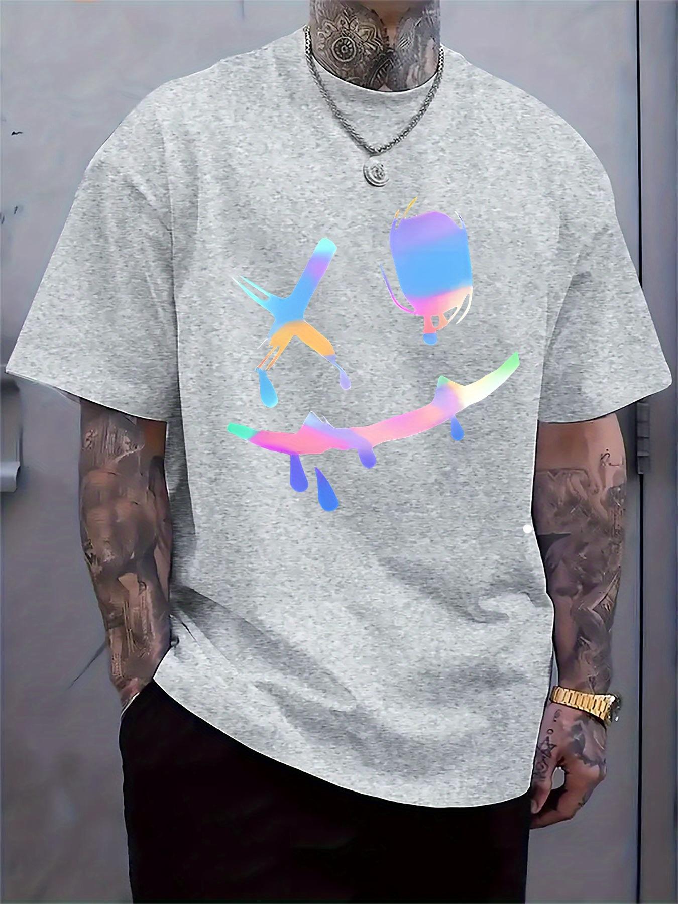 Casual Crew Neck T-shirt with Vibrant Abstract Print - Short Sleeve XXL