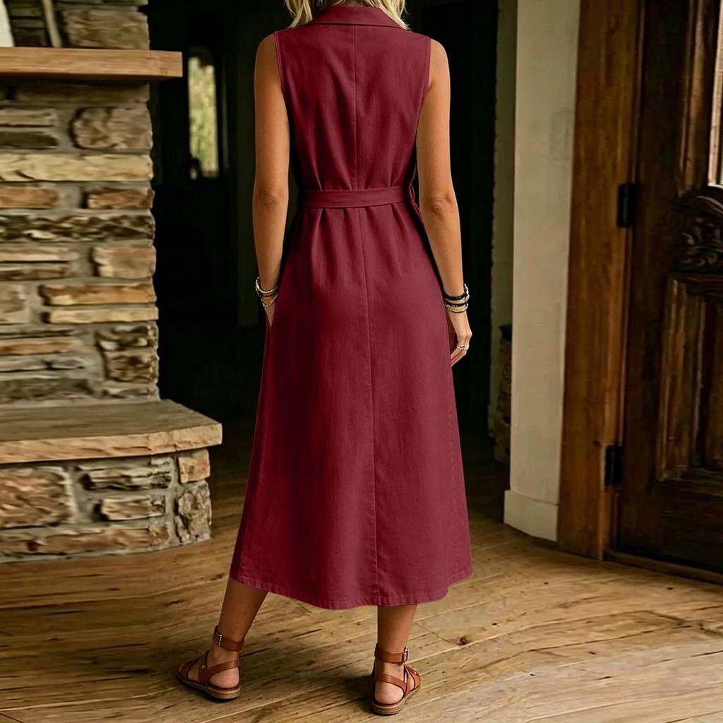 Women's  Casual Loose Linen-Cotton Sleeveless Dress