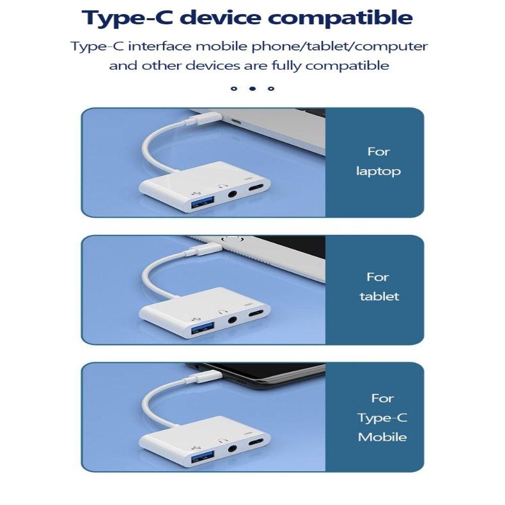 Mobilní telefon 3 v 1 USB rozbočovač Type-C na 3,5mm audio převodník přenos dat OTG adaptér