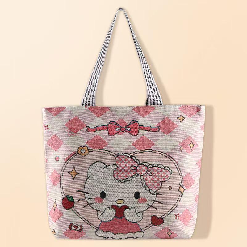 Large Capacity Women's Canvas Tote - Handheld & Shoulder Bag, Cartoon Embroidery Fashion, Perfect for Shopping or Student Use.
