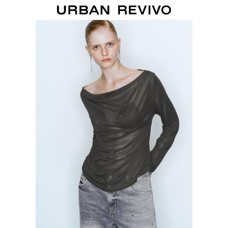 UR Women s Elegant Off-Shoulder Rhinestone Long Sleeve T-Shirt S