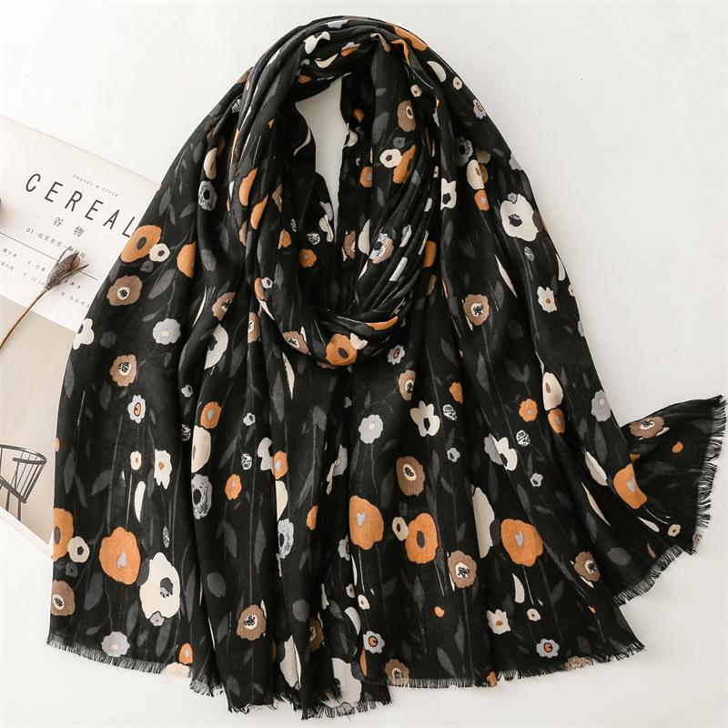

Breathable Garden Floral Viscose Soft Scarf Boho Chic Thick Fringe Shawl Women Perfect for Travel & Casual Muslim Hijab 180*90Cm