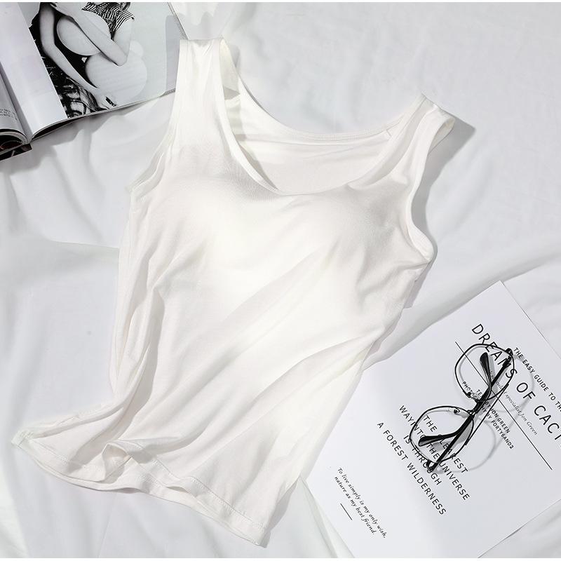 Women's Vest One-piece Vest with Chest Pad Women's No Steel Ring No-wear Bra Cup Women's Outer Wear Base