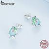 BAMOER 925 Silver Vintage Green Rhinestone Long Snake Earrings Studs Platinum Plated BSE731