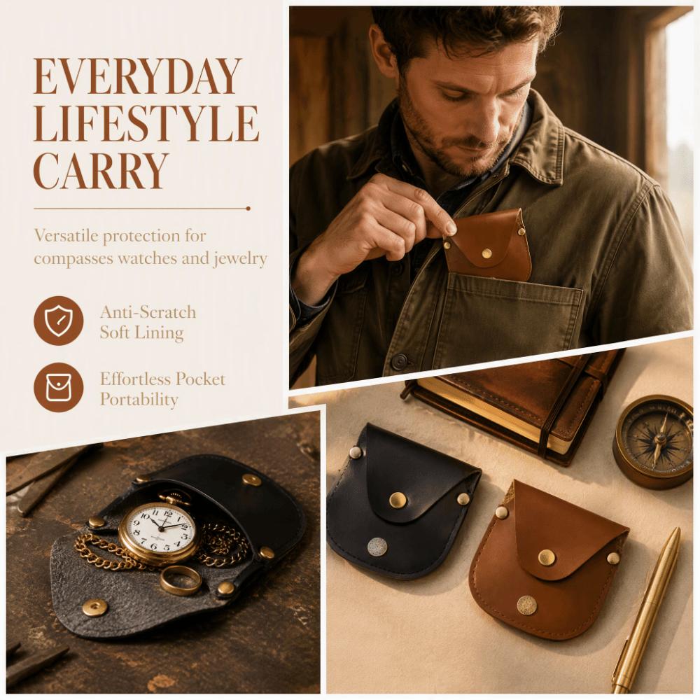 2 Pcs Vintage Compass Bag PU Watch Organizer Durable Pocket Watch Storage Pouch  Travel Accessories