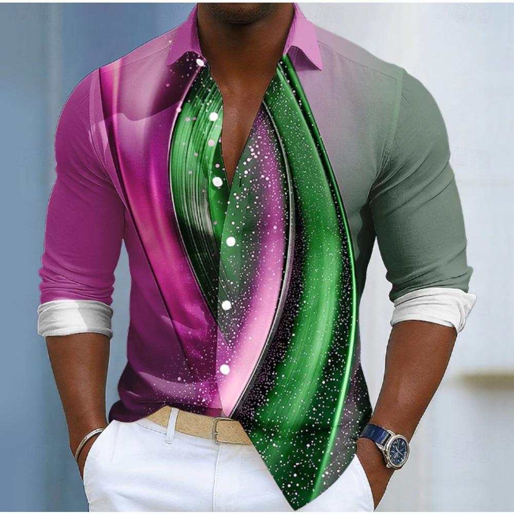 Men's Abstract Printed Long Sleeve Shirts Casual Cardigan New Button Holiday Fashion Shirts