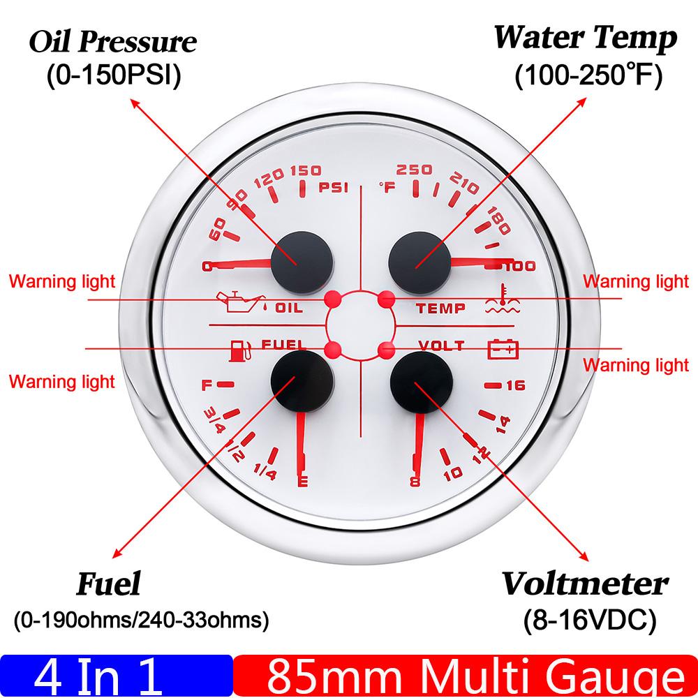 Red LED Pointer 85mm Gauge 0~10Bar Oil Pressure+Water Temp+Fuel Level Gauge+Voltmeter 0-190ohm Fuel Sensor Car Boat DC12V Custom