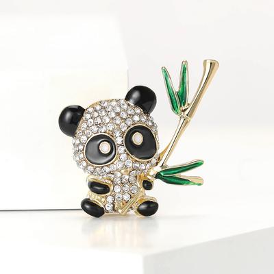 Mode Personalisierte Strass Take Bambus Panda Brosche Nische Vielseitig Herren- Und Damenbekleidung Korsage Schmuck Pin