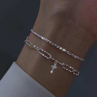 2 Stück funkelndes Armband Damen Ins Nischendesign Leichter Luxus High-End Einfaches Armband