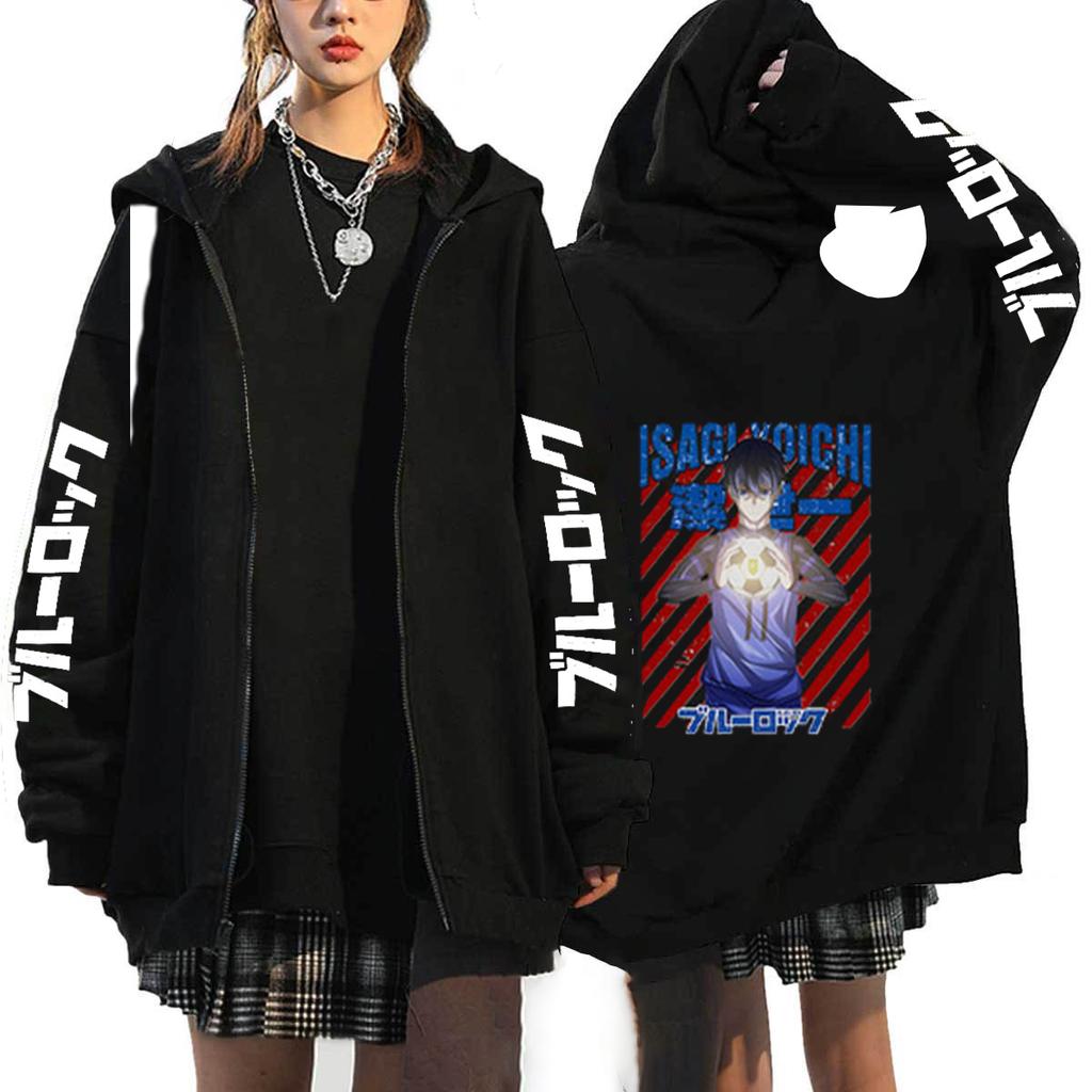 Harajuku Anime Blue Lock Isagi Yoichi Graphic Printed Hooded Men Women Zipper Hoodies Casual Loose Sweatshirt Male Zip Up Jacket