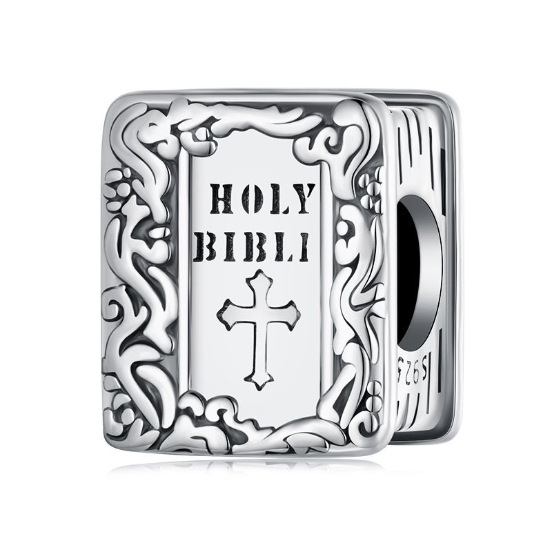 WOSTU 925 Silver Religious Openable Bible Book Charm Cross Faith Pendant Celtic Knot bead Fir Bracelet DIY Family Gift