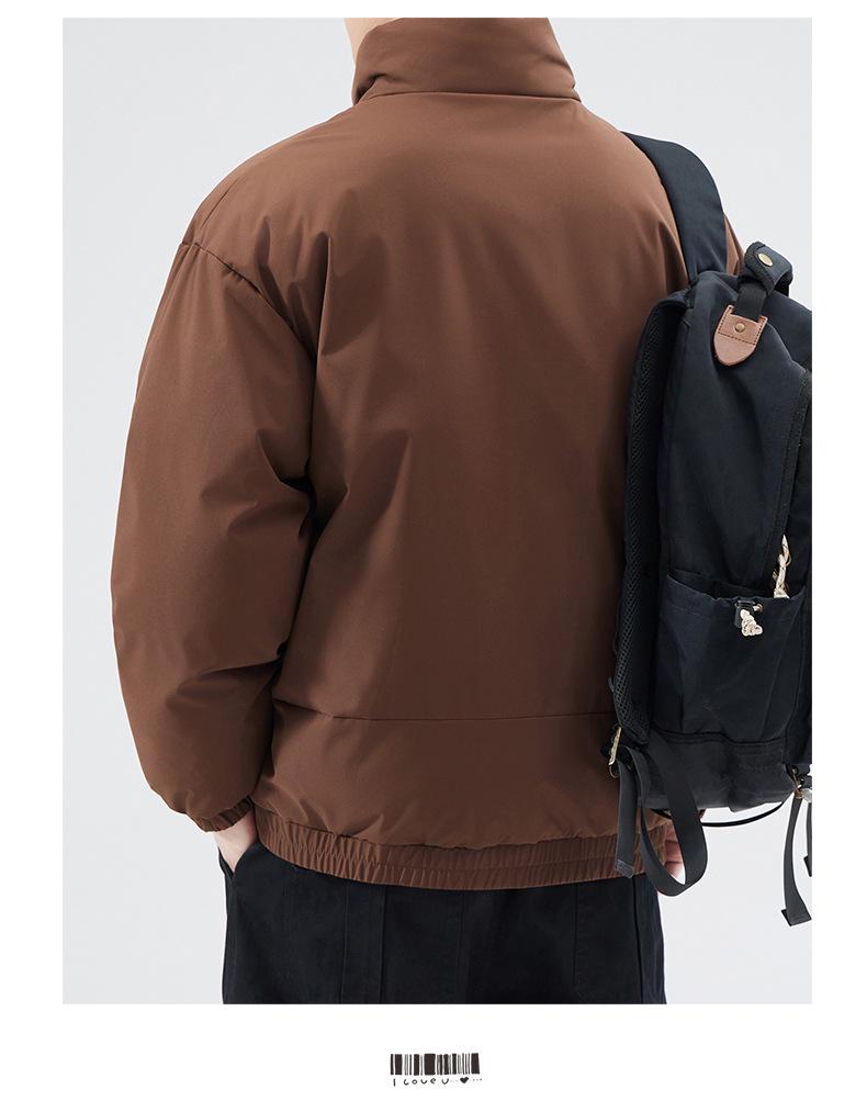Vielseitige Herren Winter Stehkragen Baumwolljacke – Locker, Trendy, Einfarbig, Verdickt für Wärme